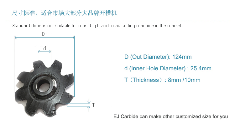 our dimension of Tungsten carbide tips blade for road slotting machine